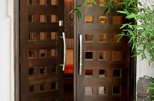 Glass wine cellar door with black finish