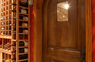 Glass wine cellar door with cherry finish